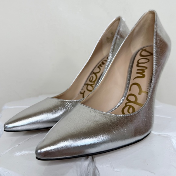 Sam Edelman Genuine Leather Metallic Silver High Heel Pump Style Hazel - Picture 13 of 17